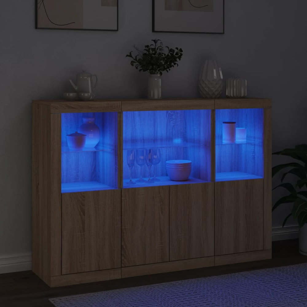 vidaXL 4 Door 6 Shelf Sonoma Oak LED Sideboard 3 Piece Image 9