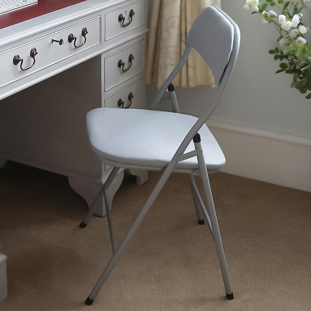 Harbour Housewares Set of 2 Grey Fabric Padded Metal Foldable Chair Image 1