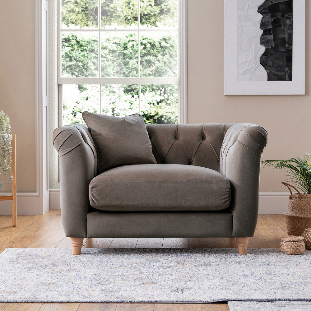 Elsie Chesterfield 6 Seater Mushroom Plush Velvet Sofa Suite Image 6