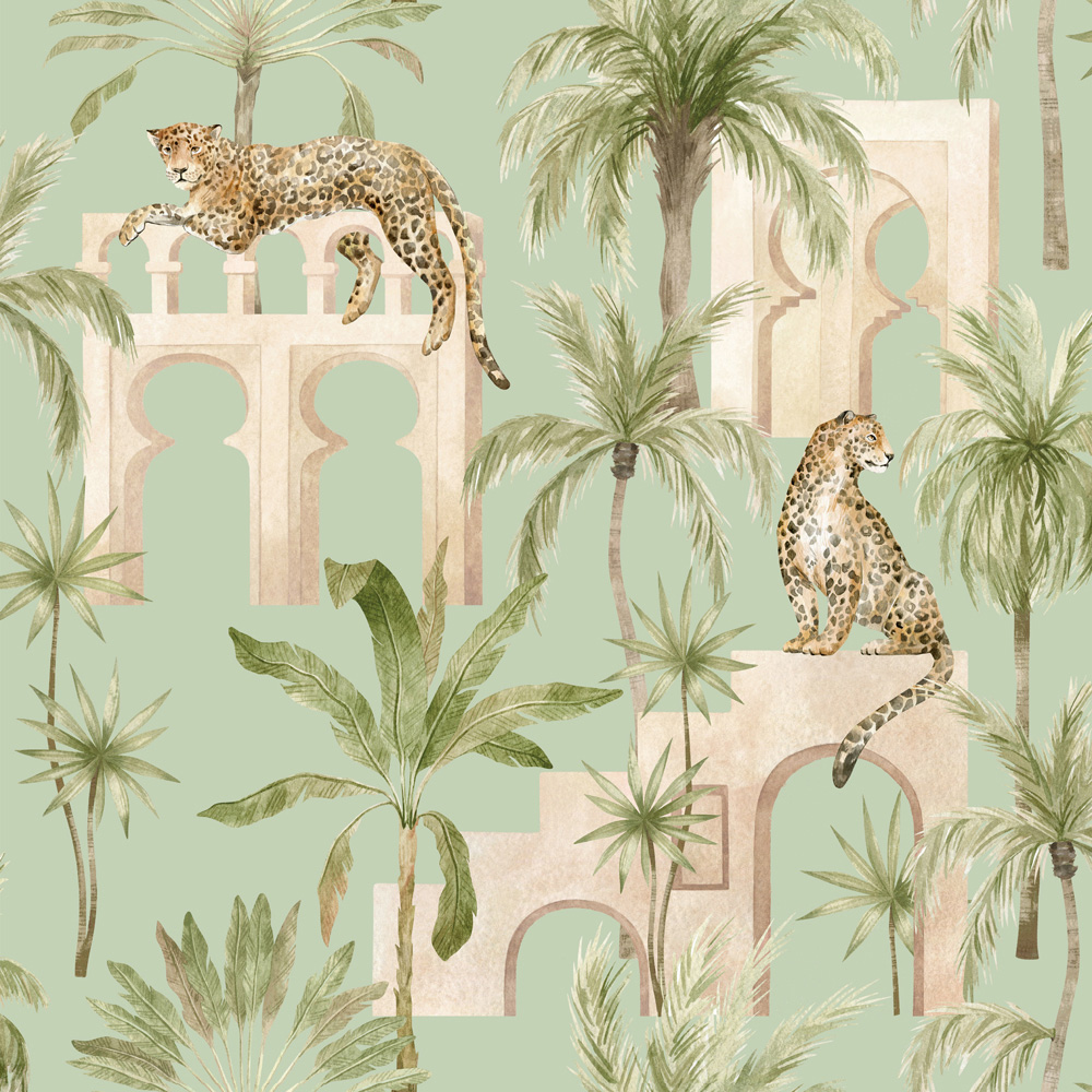 Arthouse Leopard Arches Sage Green Wallpaper Image 1