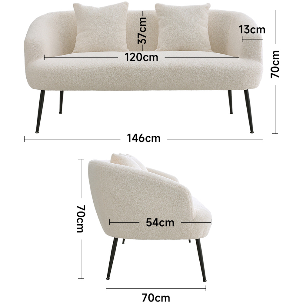 Living and Home White Teddy Fabric Loveseat with Cushions Image 9