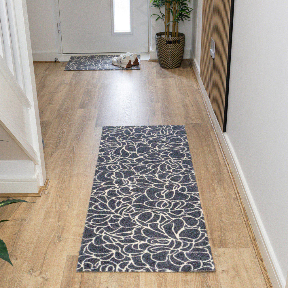 JVL Mega Grey Floral Latex Backed Door Runner 57 x 150cm Image 2