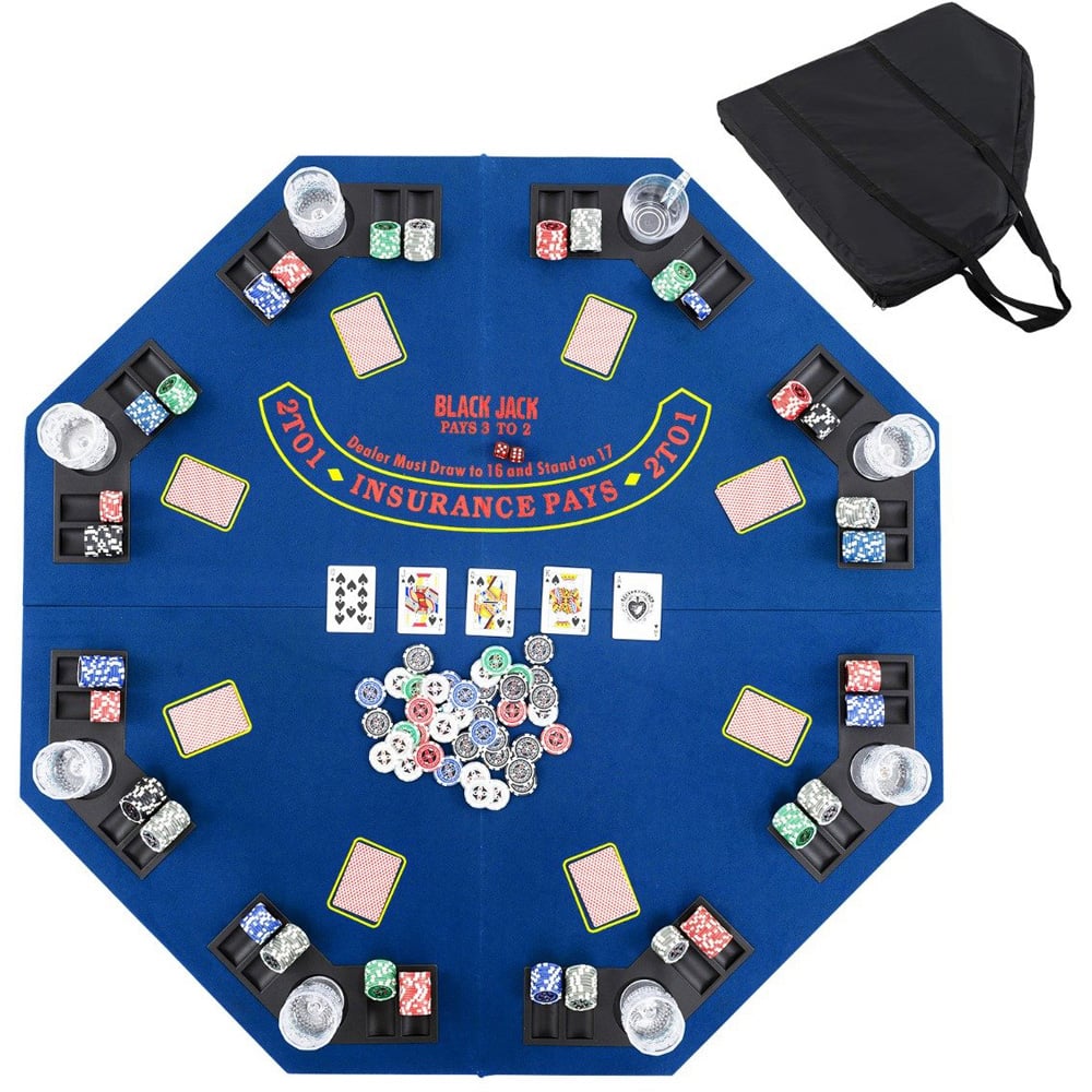 Costway 8 Player Blue Foldable Poker Table Top with Carry Bag Image 1