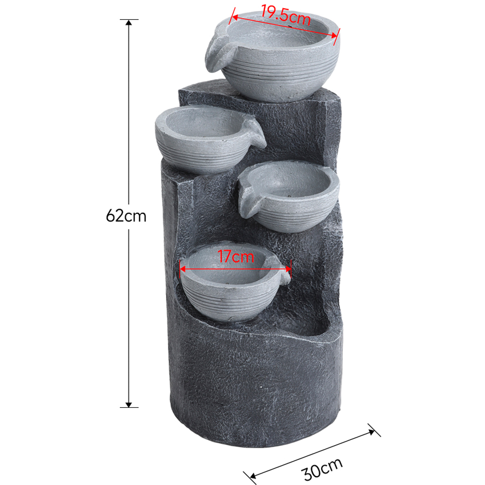 Living and Home 4 Tier LED Bowl Rockery Solar Powered Outdoor Waterfall Fountain Image 6