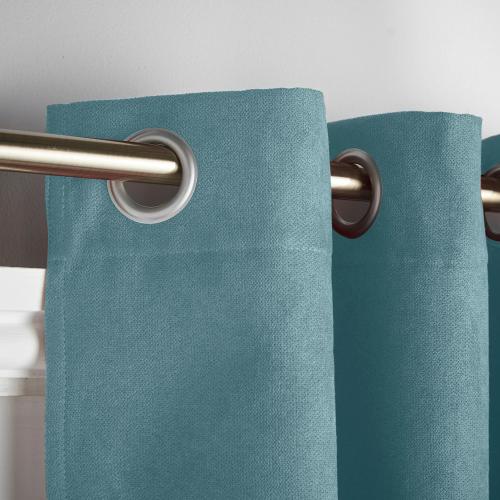 Alan Symonds Teal Velvet Chenille Blackout Ring Top Eyelet Curtains 137 x 213cm Image 3