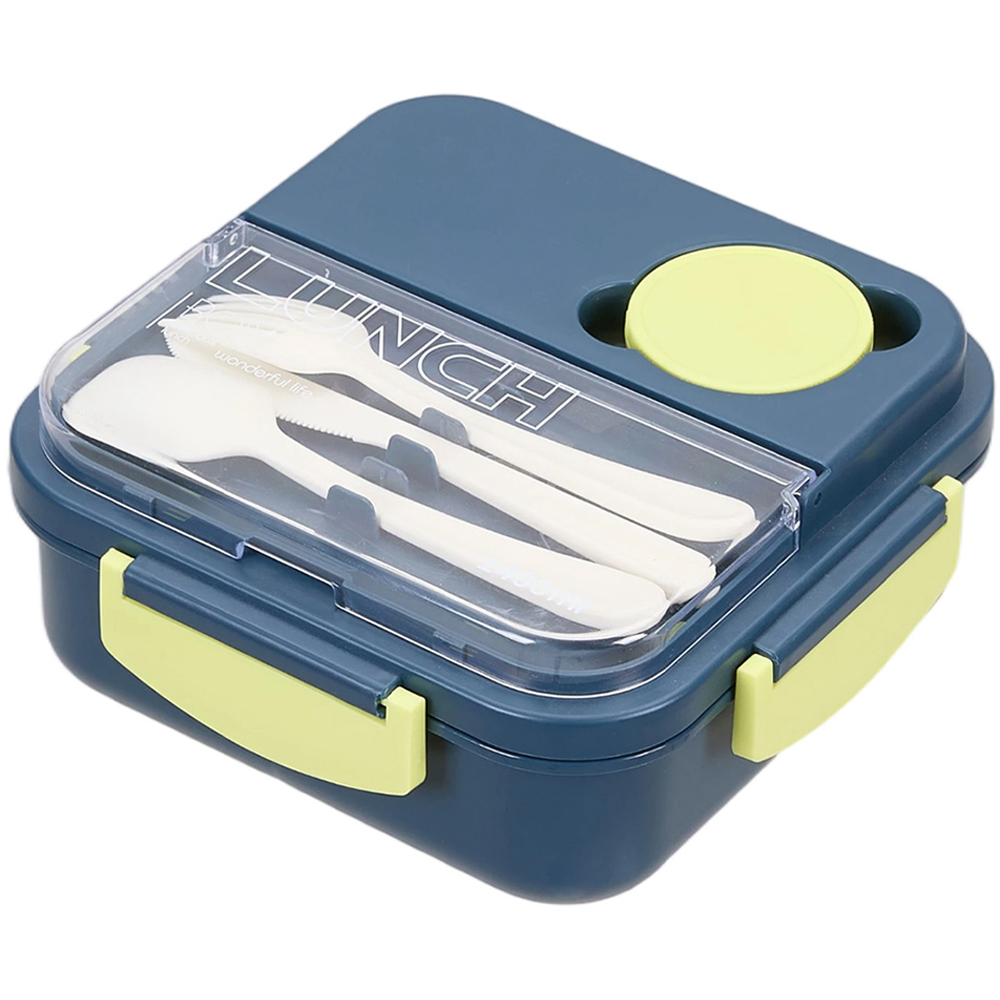 Living and Home 1.4L Blue Lunch Box with Cutlery Set Image 3