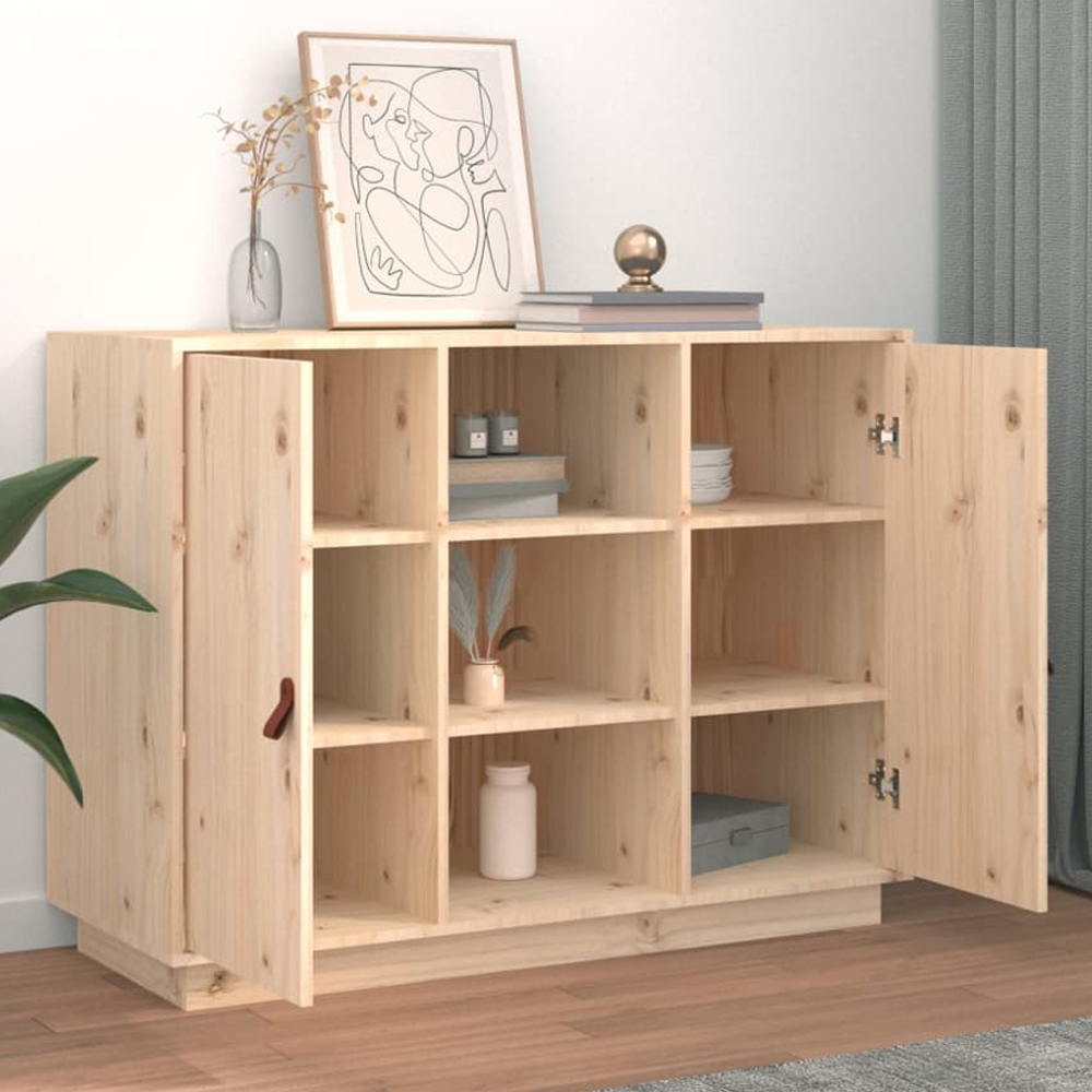 vidaXL 2 Door 3 Shelf Natural Pine Wood Sideboard Image 1