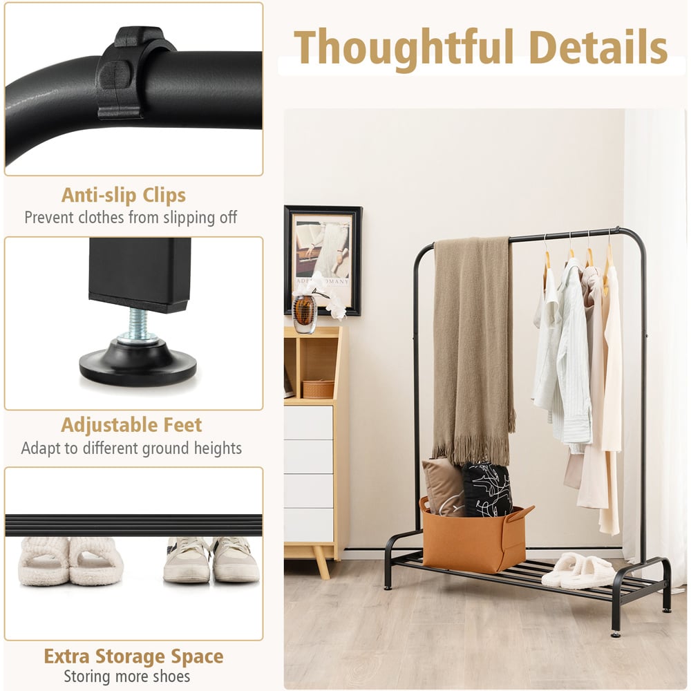 Costway Single Shelf Black Metal Clothes Stand Image 6