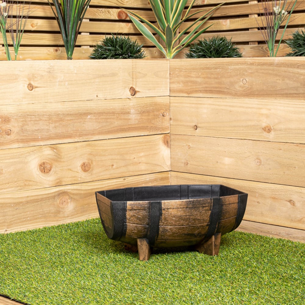 Samuel Alexander Oak Effect Barrel Plastic Medium Trough Planter 40cm Image 3