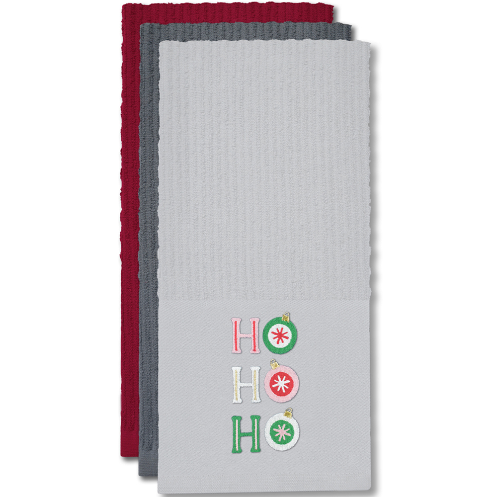 Noel Square Xmas Ho Ho Ho White Tea Towel 3 Pack Image 3