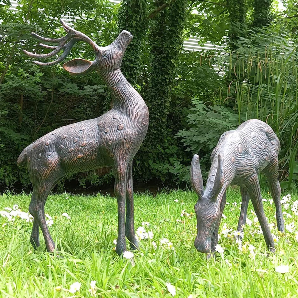 Inspirational Gifting 2 Piece Stag and Doe Deer Cast Aluminium Garden Ornament Set Small Image 3