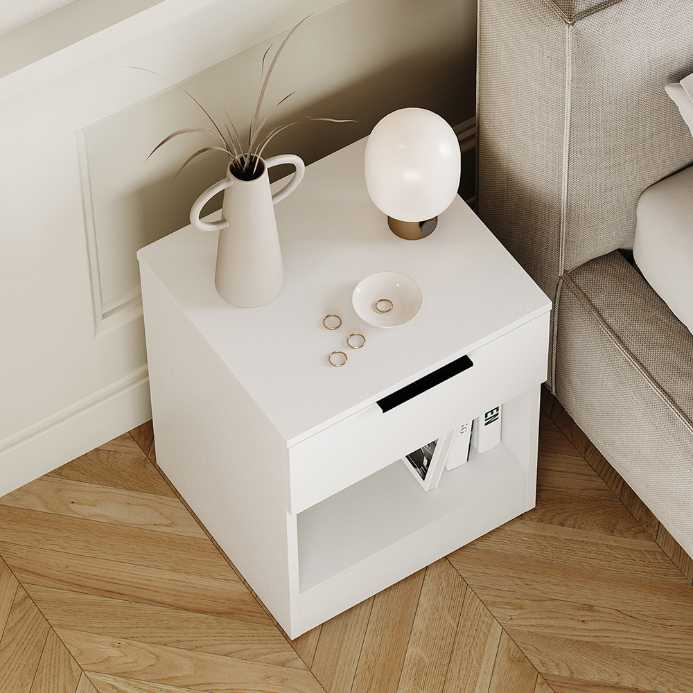 VIDA DESIGNS Terga Single Drawer Single Shelf White Bedside Cabinet Image 4