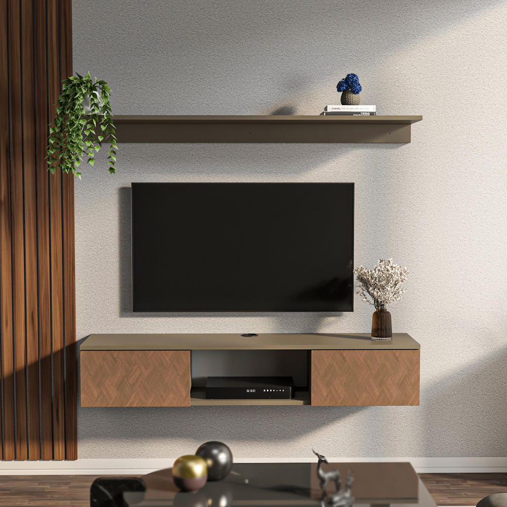 Decorotika Elia 2 Door Single Shelf Galaxy Vintage Wall Mounted TV Unit with Wall Shelf Image 6