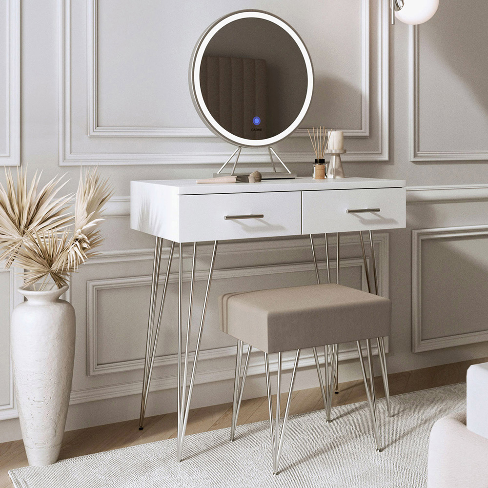 CARME Home Olivia 2 Drawer Dressing Table Set with LED Mirror Image 6
