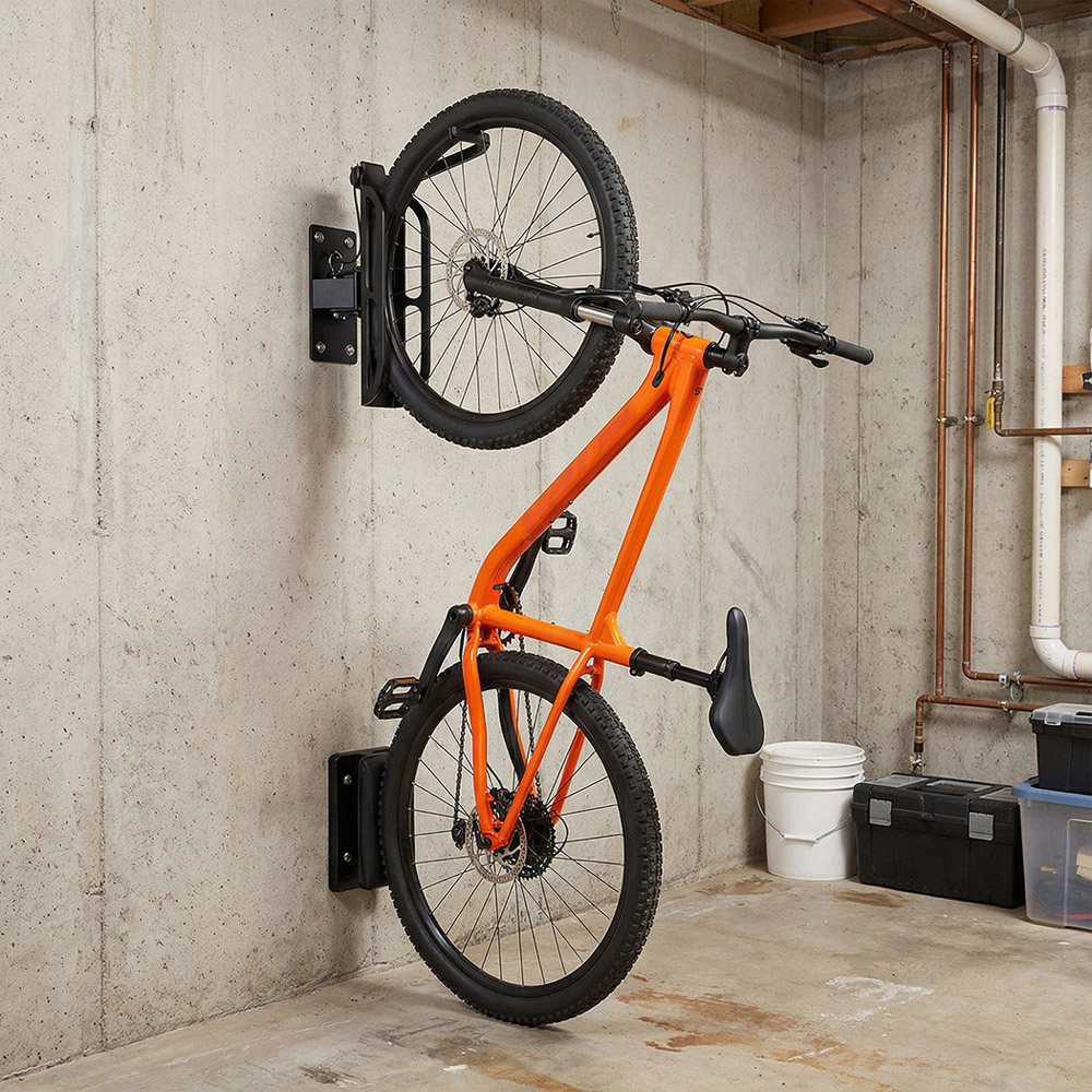 Monvelo Black Carbon Steel Vertical Wall Mounted Swivel Bike Rack 4 Piece Image 2