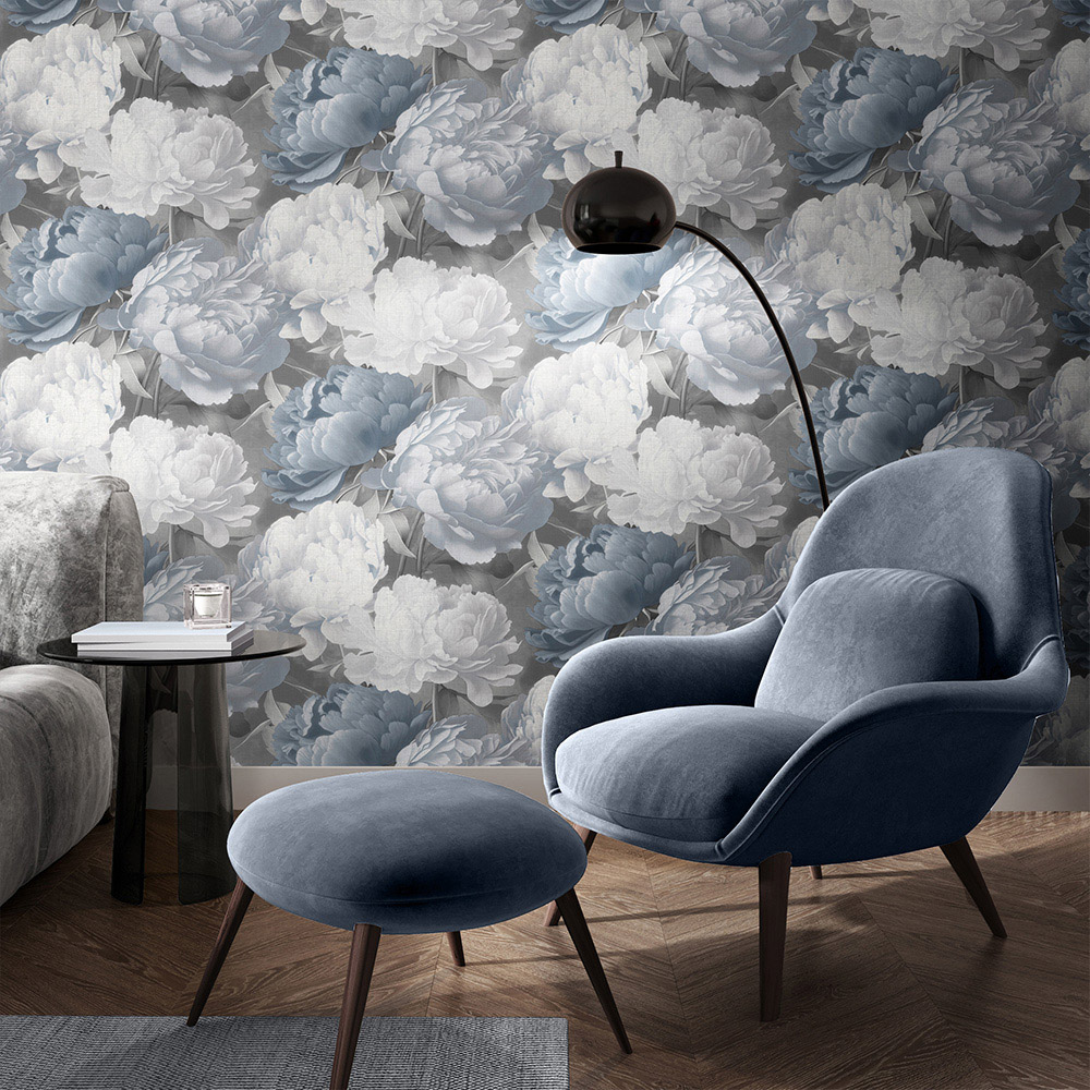 Muriva Doretta Floral Blue Wallpaper Image 3