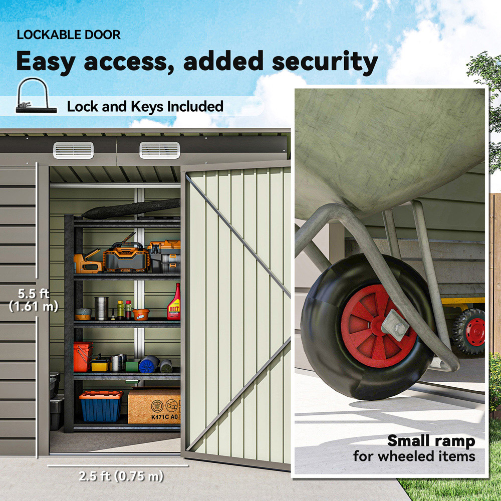 Outsunny 6.2 x 4ft Grey Galvanised Steel Garden Storage Shed Image 6