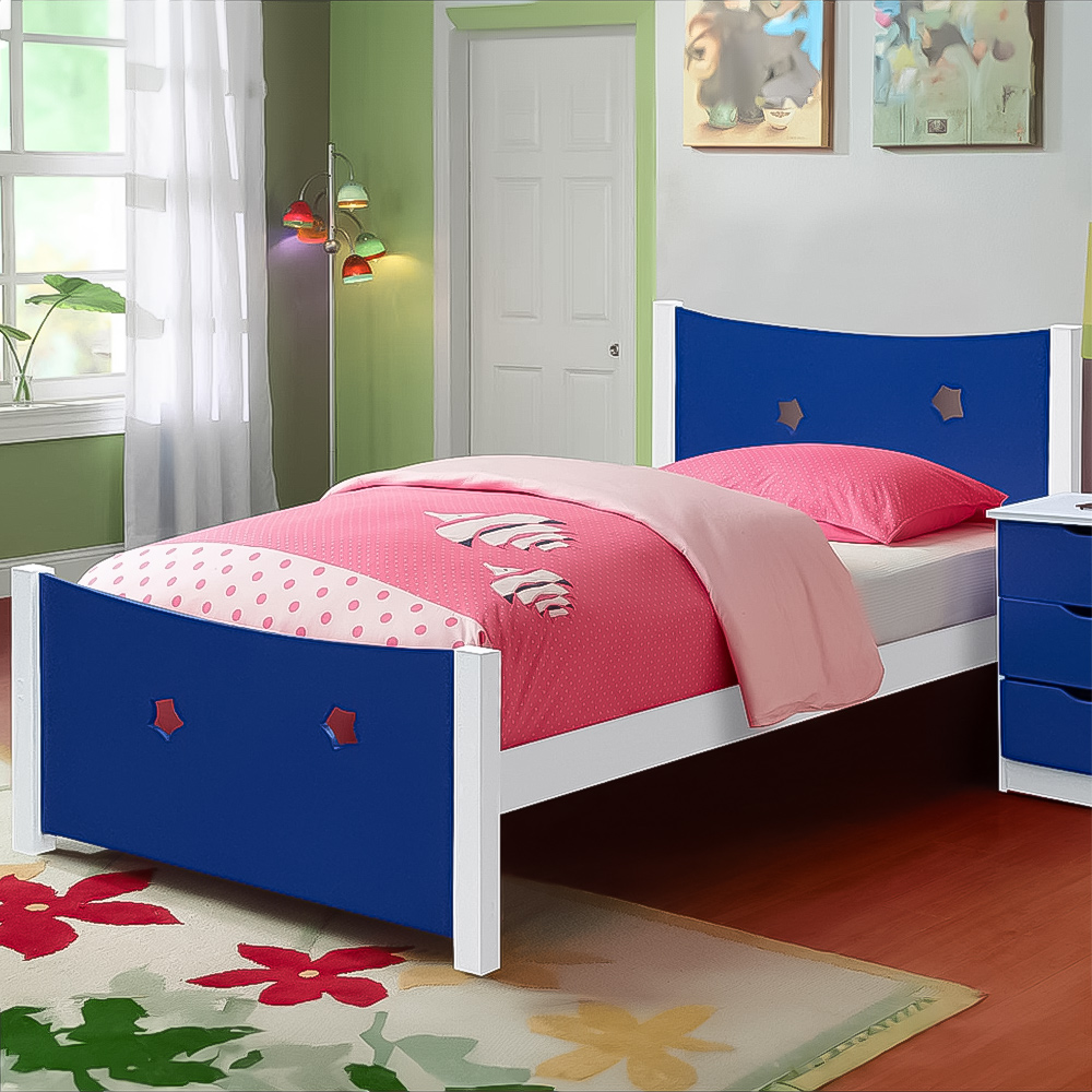 Brooklyn Single Blue Wooden Star Childrens Bed Frame Image 1