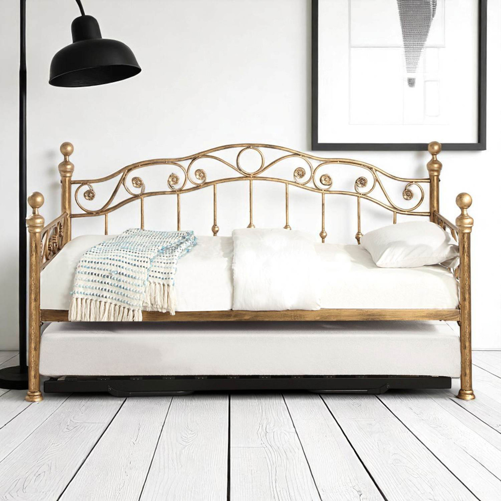 OAT Home Mayfair Single Antique Brass Effect and Black Guest Trundle Metal Day Bed Image 5