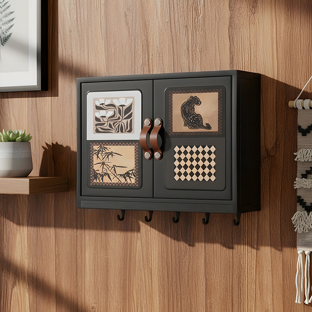Living and Home Retro Black Foldable Wall Mounted Bathroom Cabinet Image 7