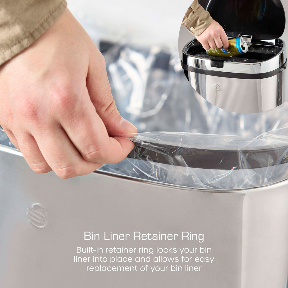Swan Stainless Steel Square Sensor Bin 42L Image 5