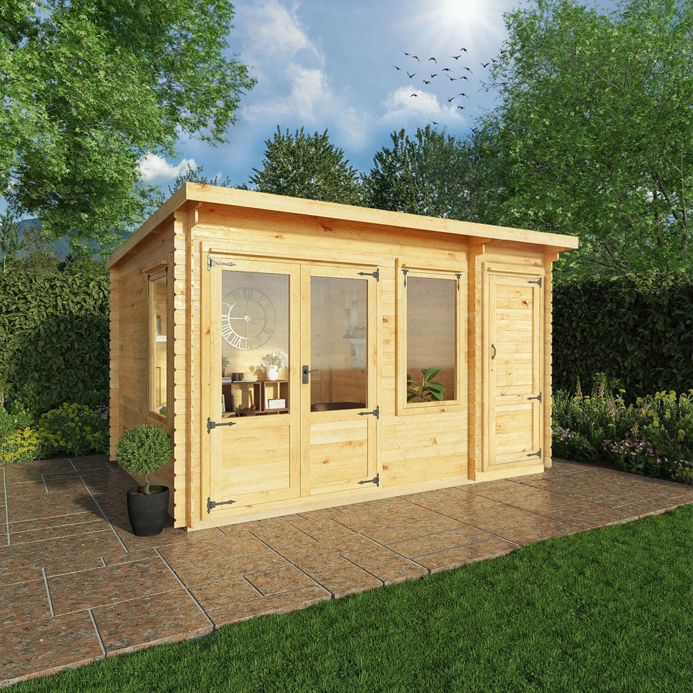 Mercia 13.4 x 9.8ft Wooden Pent Log Cabin with Side Shed Image 6