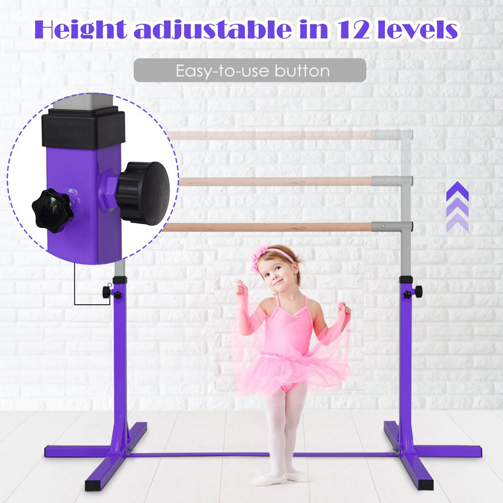 Costway Purple Kids Height Adjustable Gymnastics Training Bar Image 7