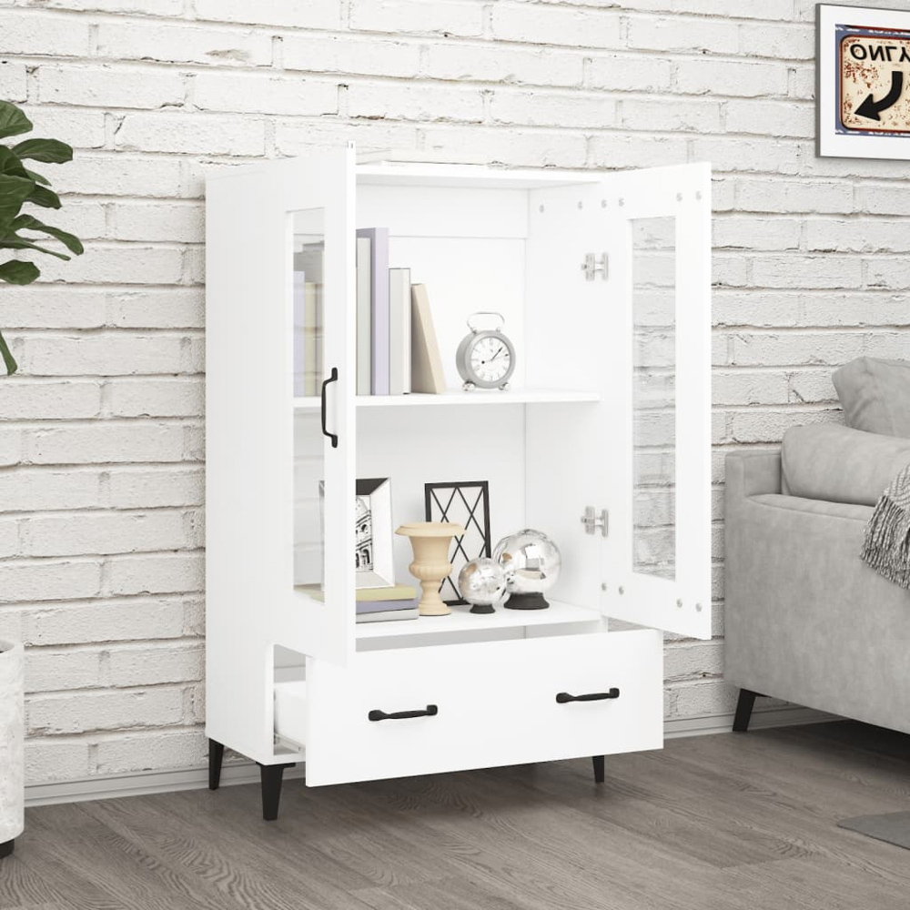 vidaXL 2 Glass Door Single Drawer White Highboard Image 7