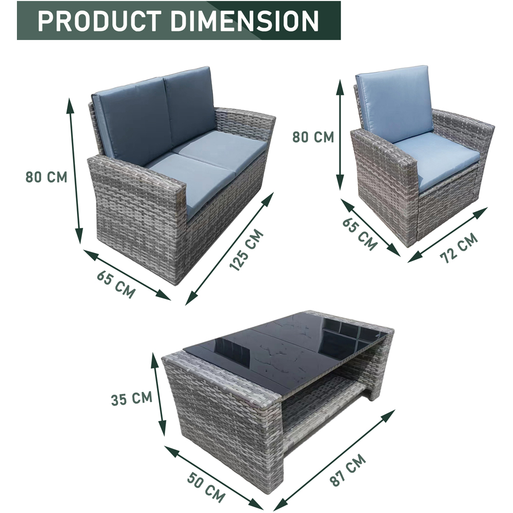 Furniture One 4 Seater Grey Rattan Garden Sofa Set Image 5
