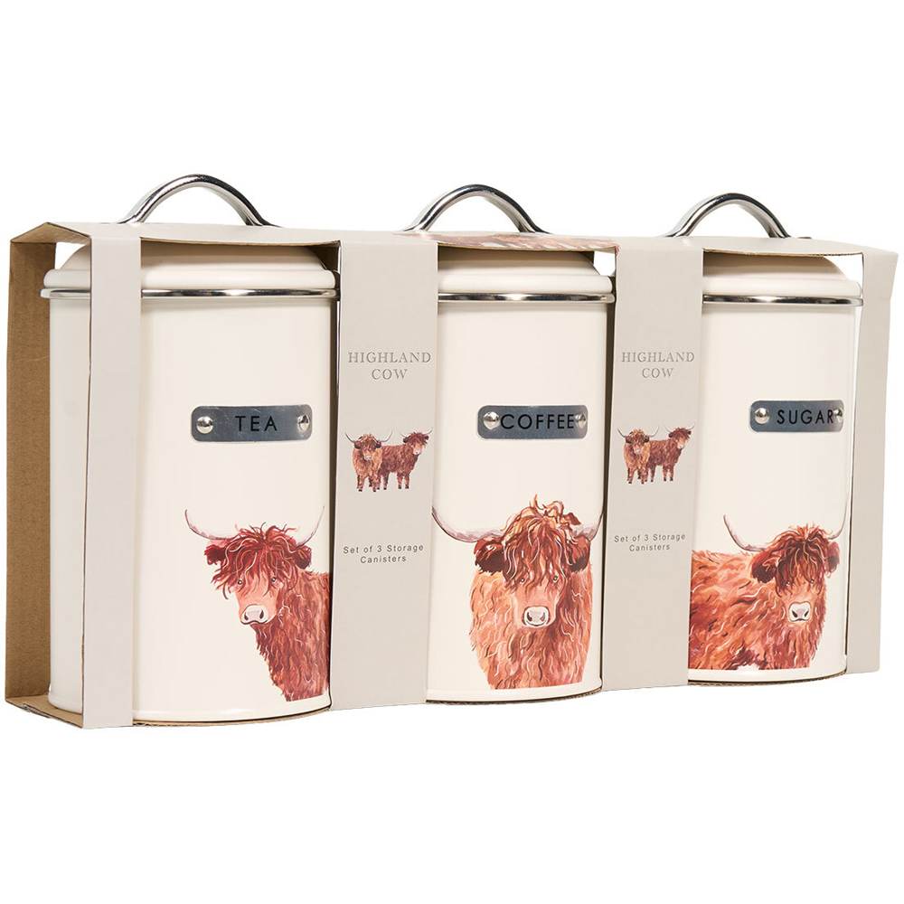Set of 3 Highland Cow Metal Canisters Image 2