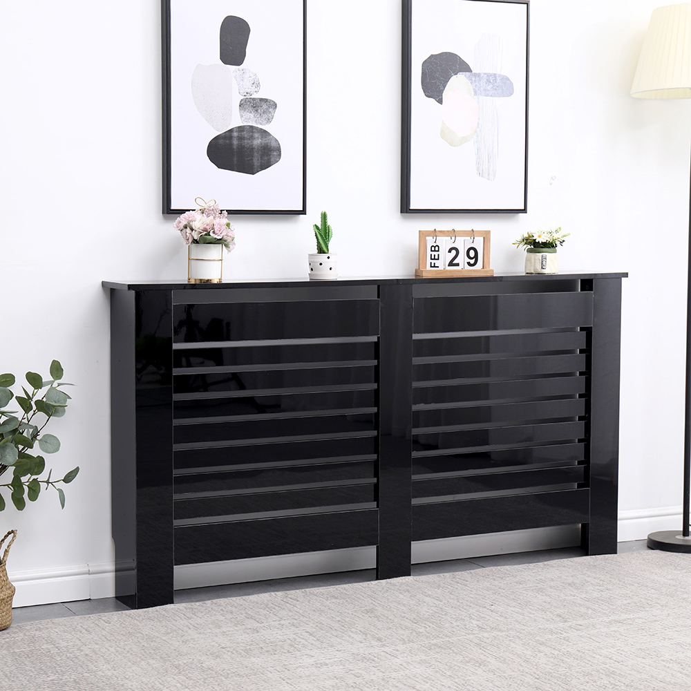 Portland Horizontal Slat High Gloss Black Radiator Cover Large Image 2