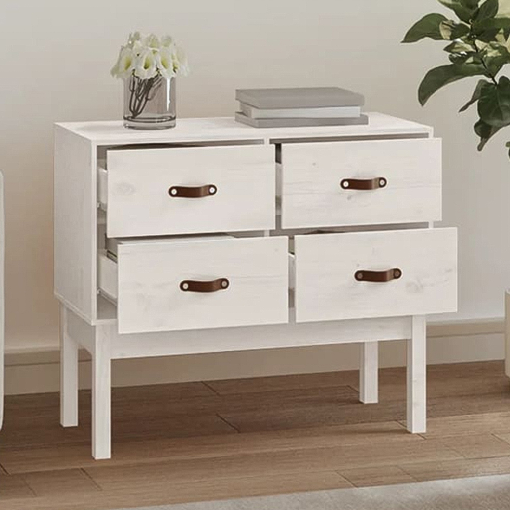 vidaXL 4 Drawer White Solid Wood Pine Console Cabinet Image 1