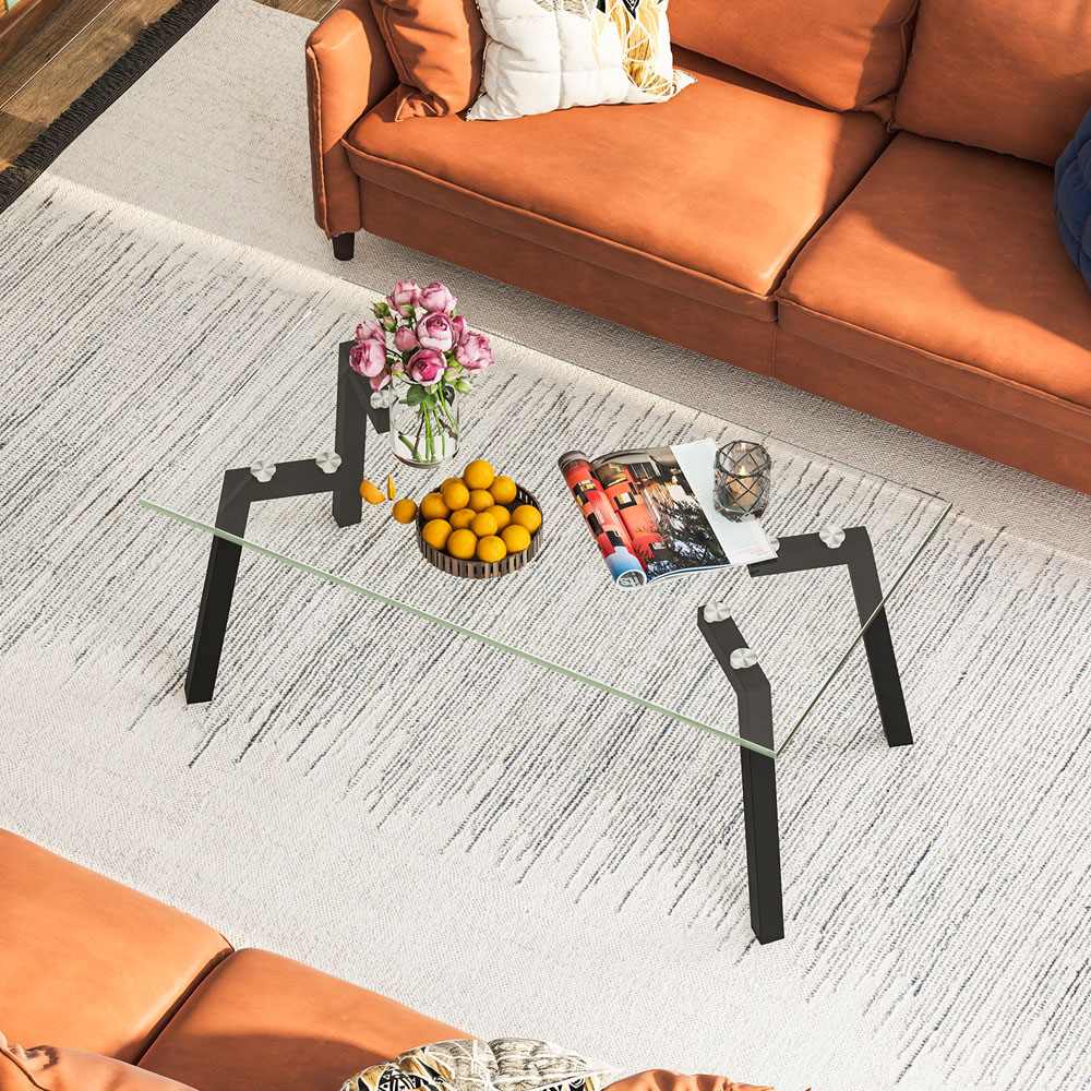 Costway Tempered Glass Coffee Table with Metal Legs Image 4