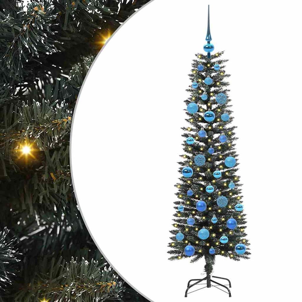 vidaXL Pre-Lit Blue Baubles Green Artificial Christmas Tree 5ft Image 2