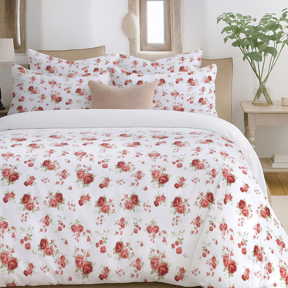 Florelle Florence Super King Size White and Red Floral Pattern Duvet Cover Set Image 1