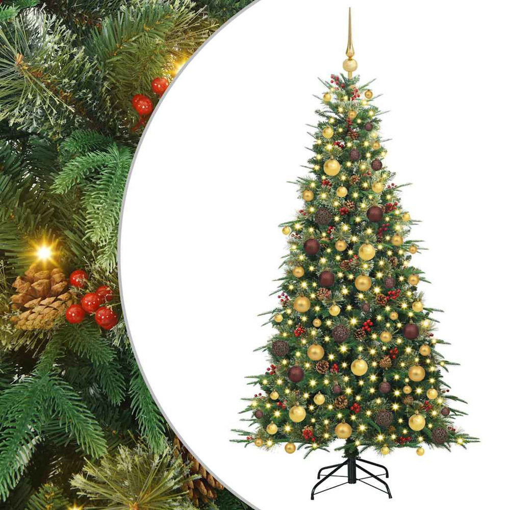 vidaXL Pre-Lit Rose Gold Baubles Green Artificial Hinged Christmas Tree 5ft Image 2