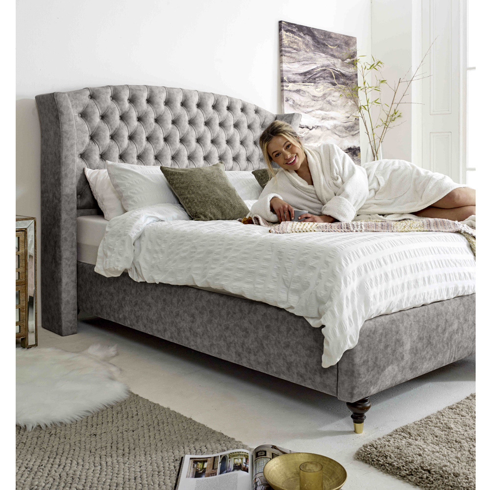 Eleganza Roseland Super King Size Grey Oakland Fabric Bed Frame with Chesterfield Headboard Image 3