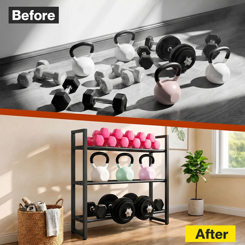 Lambu Centra 3-Tier Heavy Duty Steel Adjustable Dumbbell Rack Image 6
