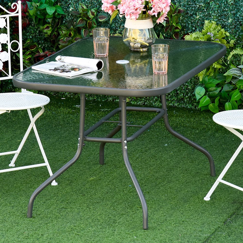 Outsunny Curved Aquatex Glass Garden Table Grey Image 1