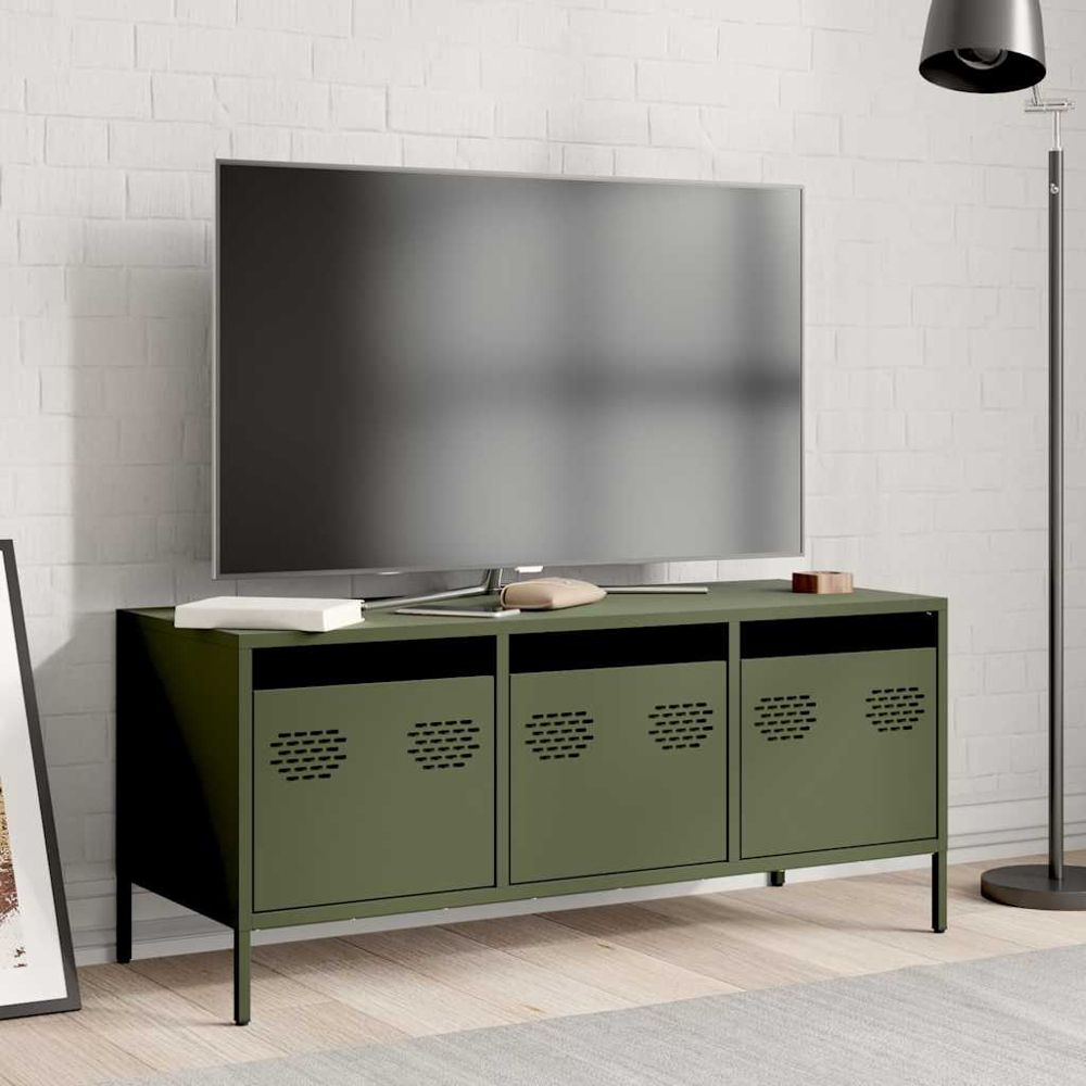 vidaXL 3 Drawer Olive Green Steel Industrial Style TV Cabinet Image 8