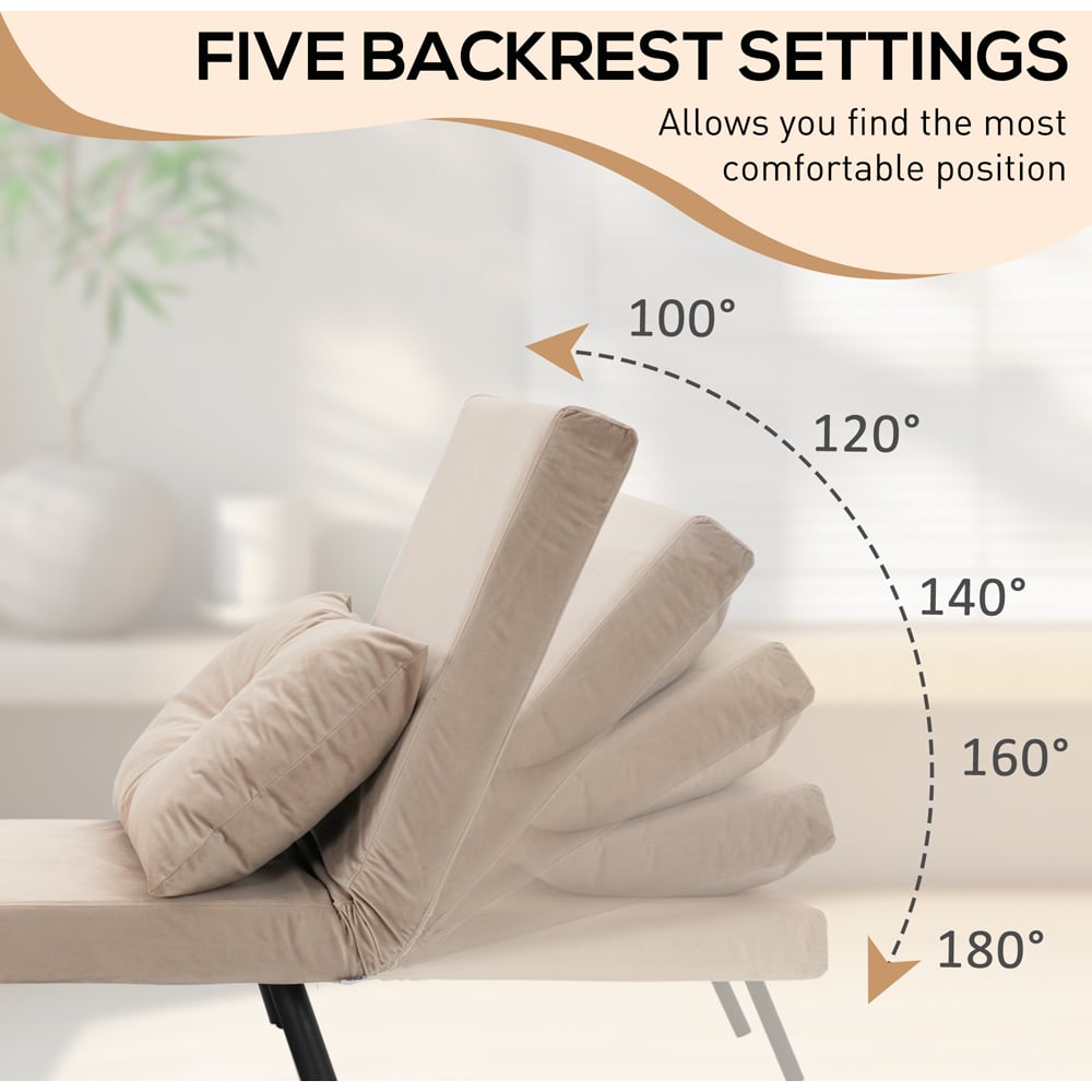 HOMCOM Single Beige Velvet Feel Fabric Convertible Chair Bed Image 6