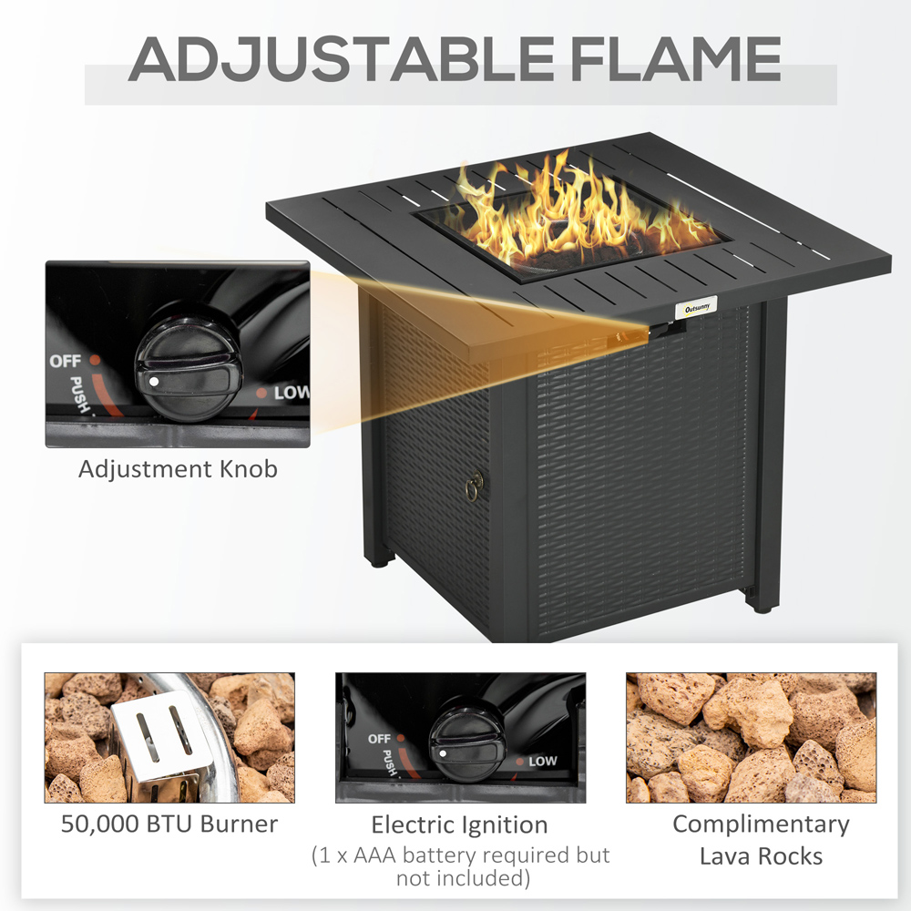 Outsunny Black 50000 BTU Square Propane Gas Fire Pit Table Image 6