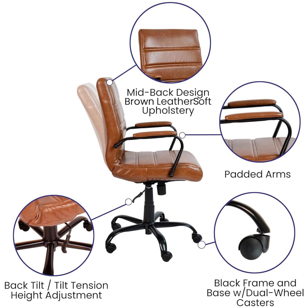 FWStyle Tan Faux Leather Ribbed Office Chair Image 4