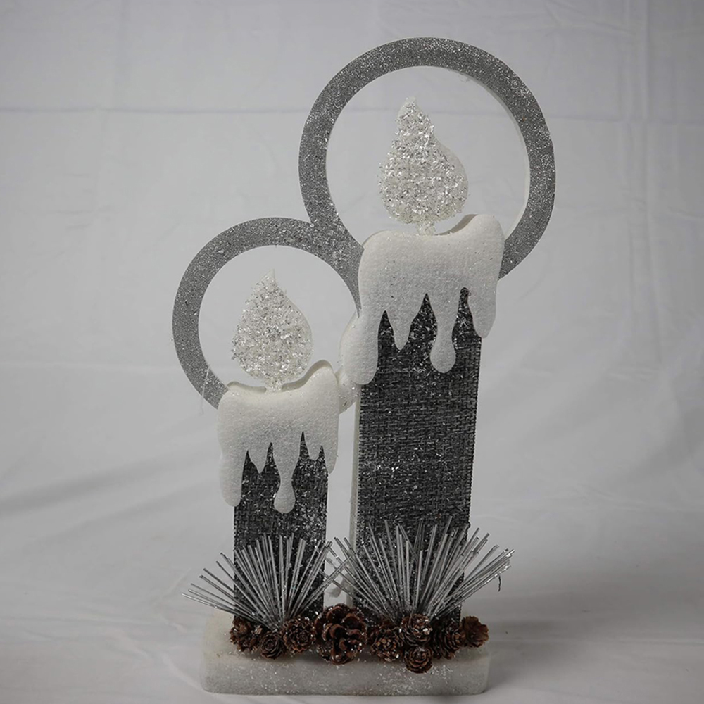 Shatchi Grey Glitter Foam Snow Covered Pre Lit Twin Candles Christmas Decoration 51cm Image 3