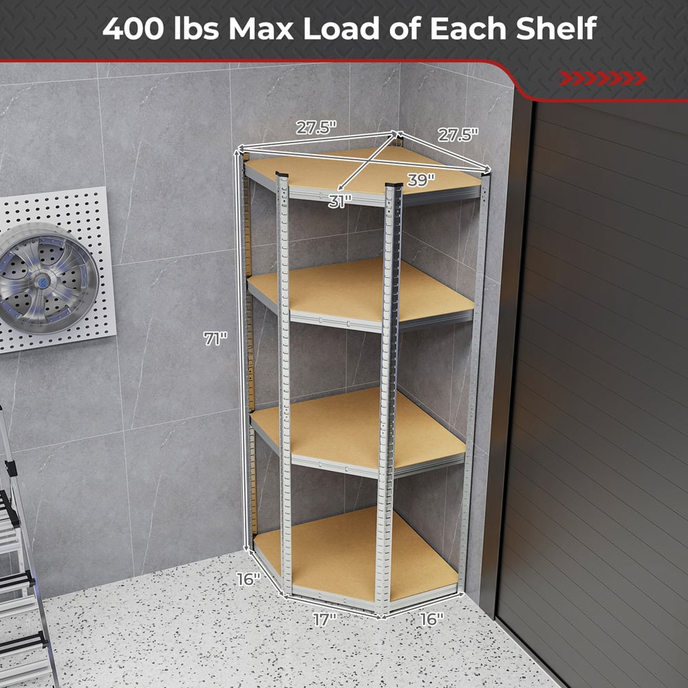 Costway 4 Shelf Silver Corner Shelving Unit Image 9