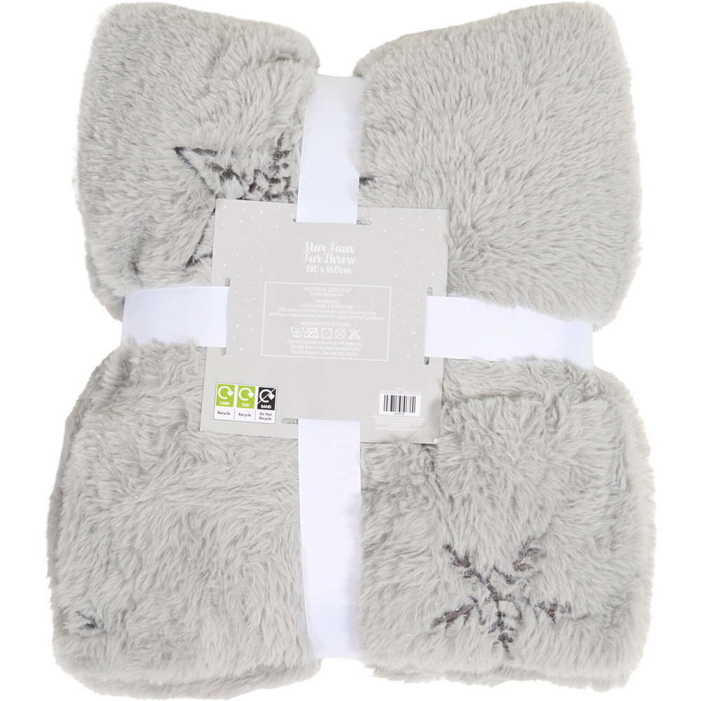 Star Embroidered Faux Fur Throw Silver Image 8