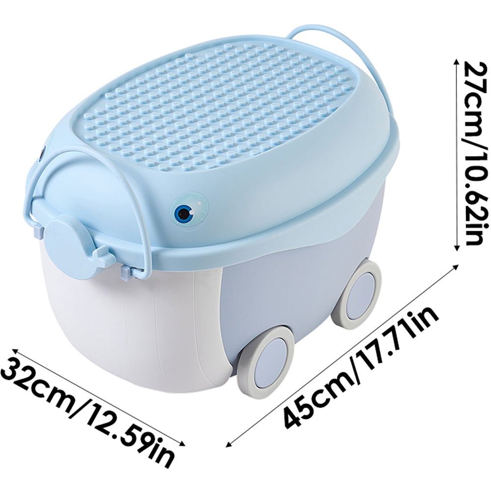 H&O Direct Blue Dolphin Rolling Plastic Toy Storage Box Image 6