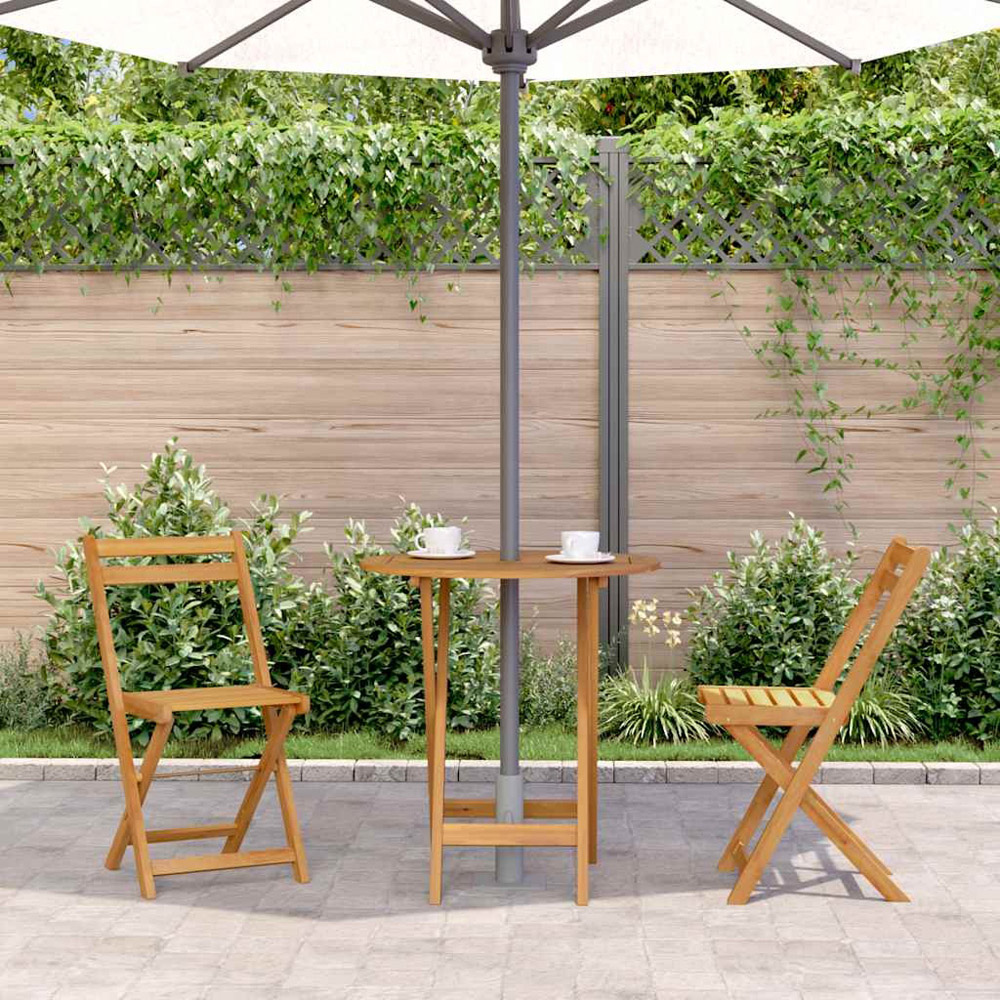 Walplus 2 Seater Natural Solid Acacia Wood Round Foldable Garden Table Image 8