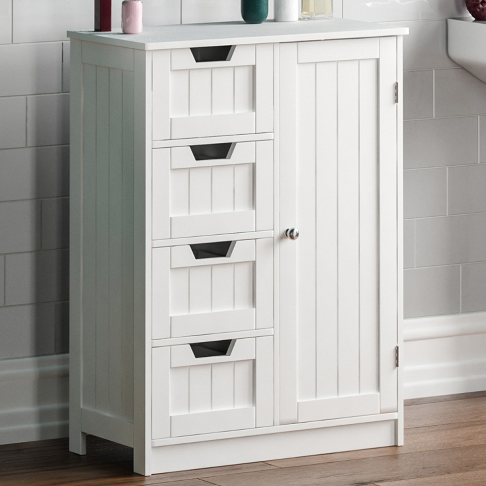 Lassic Bath Vida Priano White 4 Drawer Single Door Floor Cabinet Image 1