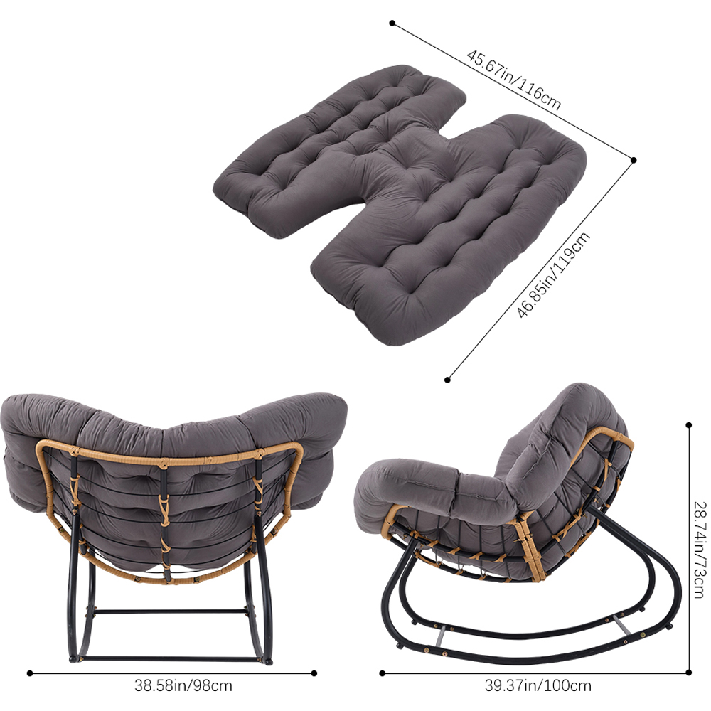 Living and Home Grey Cushion PE Rattan Rocking Chair Image 9